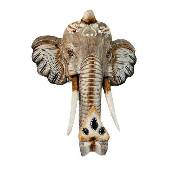 New Hand Carved Wooden Elephant Wall Hanging Costa Rica Jungle Animal Pura Vida - Picture 3 of 16